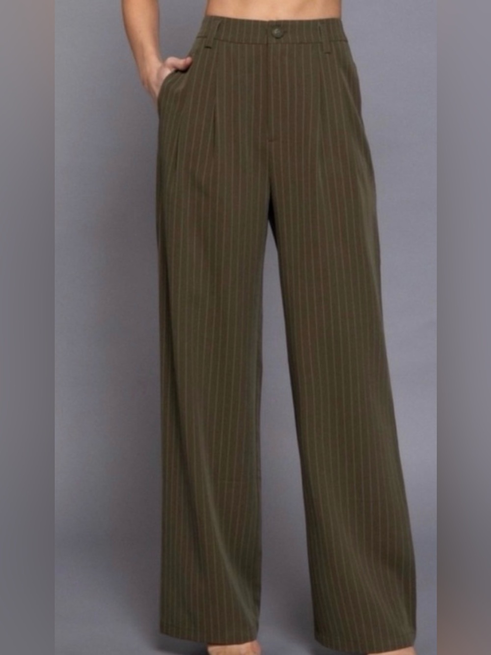 Active USA Olive Green Pinstripe Wide-Leg Pants